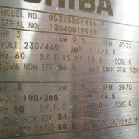 Toshiba 0032SDSR44A-P Electric Motor 3HP 3500/2870RPM 60/50Hz 1-1/8" Shaft Dia