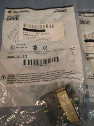 ALLEN BRADLEY FULL VOLTAGE MODULE w/ GREEN LIGHT LOT OF 2 SER A 800E-2DL3G