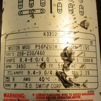 A.O. Smith P56P2U1H Electric Motor K3302 208230/460V 3450RPM 1.15SF 8.4A