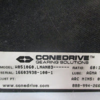CONE DRIVE GEARBOX SINGLE REDUCTION RATIO 60:1 W051060.LNAN03