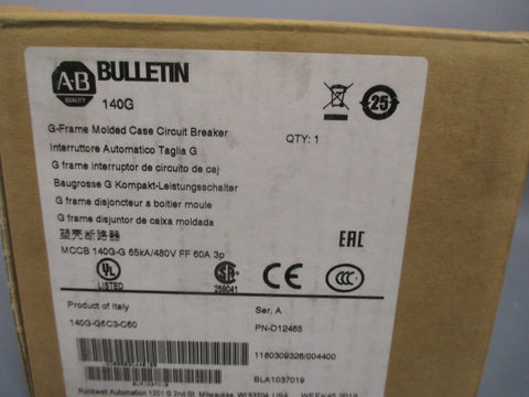 ALLEN BRADLEY G-FRAME MOLDED CASE CIRCUIT BREAKER SERIES A 140G-G6C3-C60