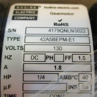 Bodine 4179 Gearmotor 42A5BEPM-E1 1/4HP 1.8A 5:1 Ratio 500RPM 130VDC