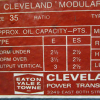 Cleveland Worm Gear Reducer Size 35 30:1 Ratio 1.0 SF 1" and 11/2" Shaft Dia