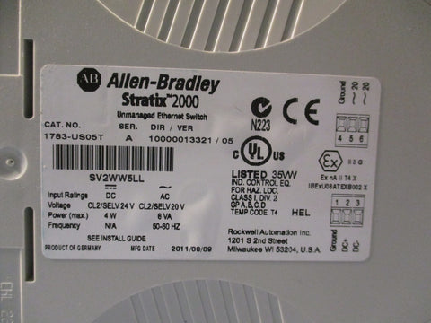 Allen Bradley Stratix 2000 Unmanaged Ethernet Switch 5 Ports Ser. A 1783US05T