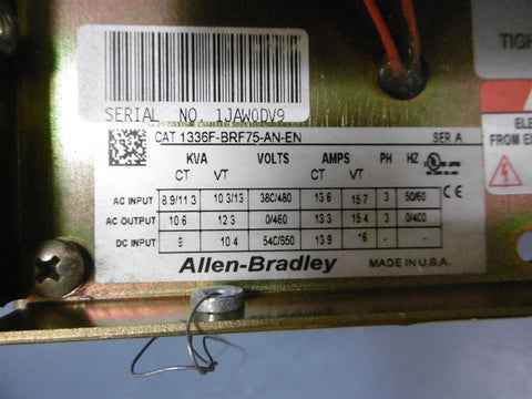 Used Allen Bradley AC Drive 1336SBRF75ANEN Series A 3 Phase 7.5HP