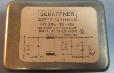 Schaffner FN346-10-06 High Performance Power Entry Filter 110/250V NWOB
