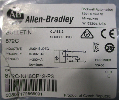 Allen Bradley 872CNH8CP12P3 Ser E Inductive Proximity Sensor 319881 1030VDC