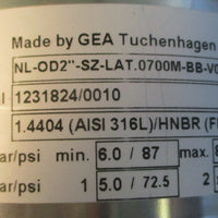 GEA Tuchenhagen NL-OD2"-SZ-LAT.0700M-BB-V0-32J/52 Shutoff Valve 1-7/8" Bore