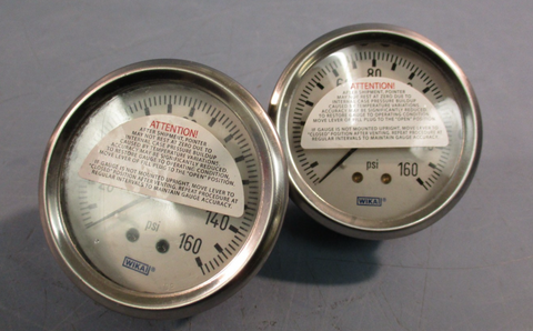 Lot of (2) Wika Pressure Gauge 0-160 PSI  1-1/2  in Dial 1/2 NPT