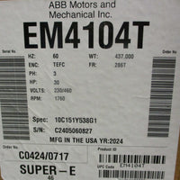 ABB Baldor EM4104T 3-Phase Motor 30HP 1760RPM 230/460V 1-7/8" Shaft Dia
