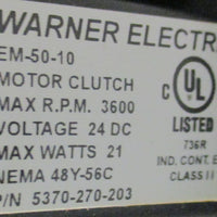 Warner Electrical Clutch Motor EM5010 537027003 5/8" Bore, 24 VDC, 48Y56C