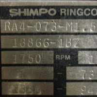 Shimpo Ringcone RA4073M1.5 Gearbox w/ Baldor VWDM3558T Motor 13/4" Shaft Dia