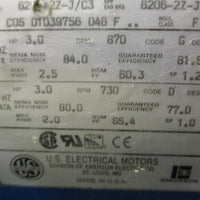 US Motors T739A Brake Motor w/ Stearns Brake 3 HP 215T 870/730 RPM 13/8" Shaft