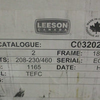Leeson C032027 Motor 2 HP 1165 RPM 184TCZ Frame and 208 230/460 Volt