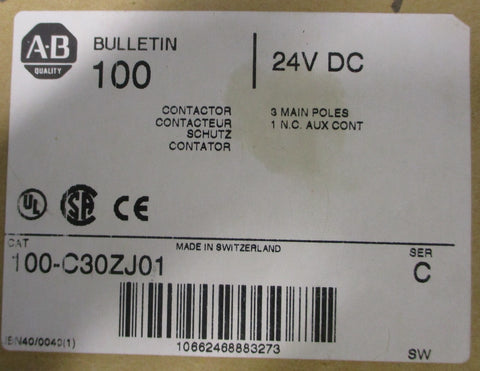 Allen Bradley 100-C30ZJ01 Ser C General Purpose Contactor 24VDC 3 Pole
