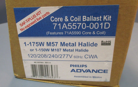 Philips Advance 71A5570-001D 1-175W M57 Metal Halide Core & Coil Ballast Kit NIB