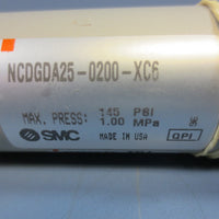 SMC NCDGDA250200XC6 Air Cylinder 145 PSI 25mm Bore 2" Stroke