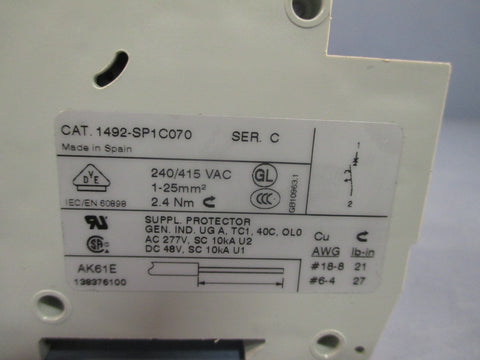 ALLEN BRADLEY CIRCUIT BREAKER 7 A AMP 1 POLE 1P SER C 1492SP1C070