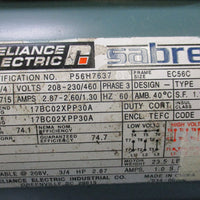 Reliance Electric P56H7 Sabre Motor ¾HP 208230/460V 3Ph 1715RPM 60Hz New