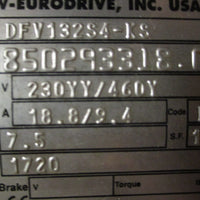 Sew Eurodrive DFV132S4KS Gearmotor R87DV132S4KS 21.51:1 7.5HP 21/8" Shaft