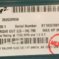 Dodge 202Q20R56 Gear Reducer 20:1 Ratio 1.37 Input HP 1" Shaft Dia