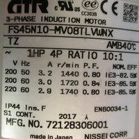 Nissei GTR FS45N10-MV08TLVWNX 3-Phase Induction Motor 1HP 10:1 Ratio 72128306001