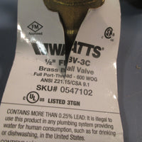Lot of (2) Watts 1/2" Brass Ball Valve FBV3C Sku# 0547102