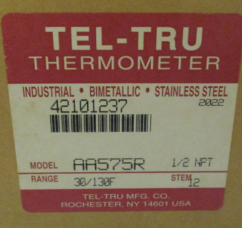 TelTru Thermometer AA575R Analog dial Thermometer Stem 12 "
