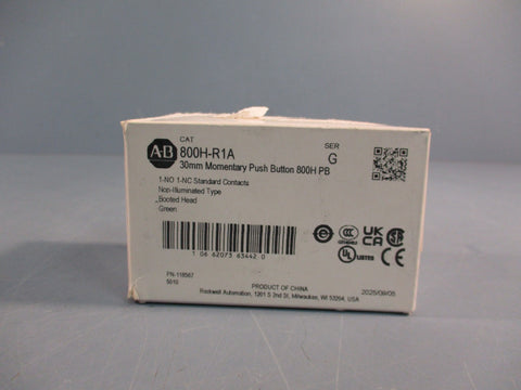 Allen Bradley 800HR1A Series G 30mm Momentary Push Button Green Booted Head