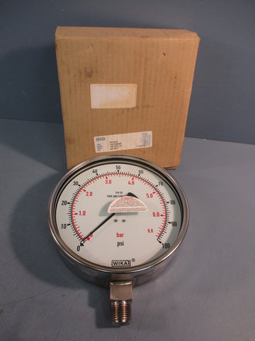 WIKA Pressure Gauge 0100psi 6" Dial 316 SS Lwr Mount 232.50.6" 1/2"NPT 4213971