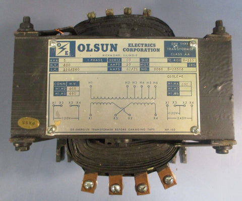 Olsun Electrics Dry Type Transformer Class AA 8064 S-24564 5KVA 480HV 120/240LV