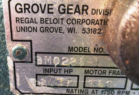 Grove Gear BMO0226-1 Flexaline 20:1 Ratio Gear Reducer 56C Frame, 2.37 Input HP