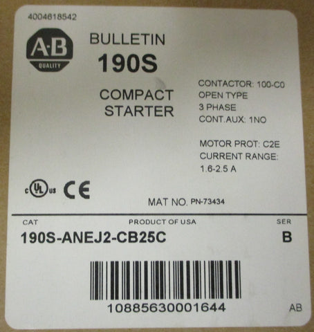 Allen Bradley 190SANEJ2CB25C Ser B Contactor Motor Protector 3 Phase 1.62.5 A