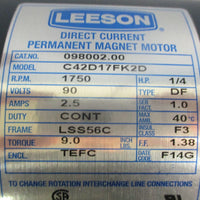 Leeson 098002.00 DC Permanent Magnet Motor C42D17FK2D 1/4HP 5/8" Shaft Dia NOS