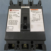CutlerHammer HFB3020L 20AMP 3 Pole 600 VAC Circuit Breaker  Used