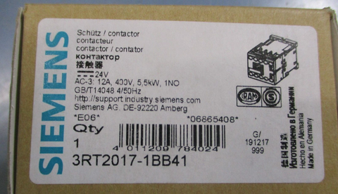Siemens 3RT20171BB41 DC24V Contactor