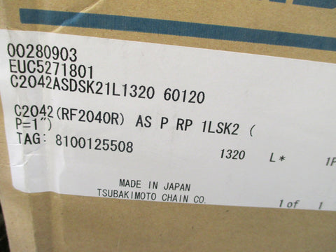 Tsubaki 2040AS 90Ft SS Every Pitch Roller Conveyor Chain  New