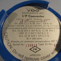 VDO Instruments, Inc I/P CONVERTER Input 420mA, Output 315 PSI TYPE 22/0669