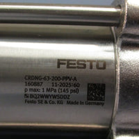 FESTO CRDNG-63-200-PPV-A 160887 145PSI SS DBL-Acting ISO Cylinder 200" Stroke