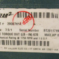 Dodge Tigear 20Q07H14 Right Angle Worm Gear Reducer 7:1 Ratio 2.78HP Max in
