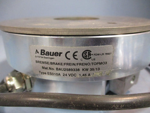 BAUER BRAKE MOTOR 24VDC MAT NO #BAU2589338 KW 35/13 1.45A Type ES010A