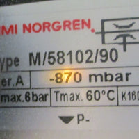 Norgren M/58102/90 Ser A Multi Stage Vacuum Pump 870 mbar pmax 6bar