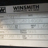 Winsmith 924MDSF Gear Reducer 20:1 Ratio, 1.66 HP Input, 988 InLb Torque
