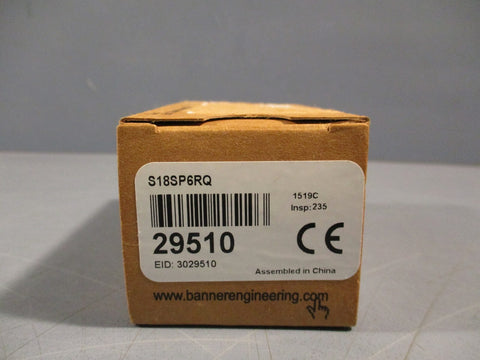 BANNER S18SP6RQ PHOTEYE SENSOR, 10-30 VDC 4 PIN EURO QUICK, RECEIVER 29510