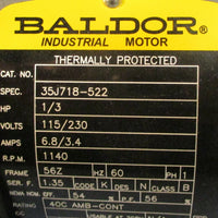 Baldor 35J718522 Thermally Protected 1/3 HP Motor 1 Phase 115/230V, 1140 RPM
