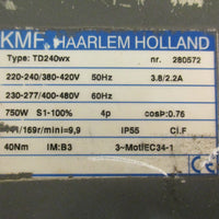 KMF Haarlem Holland TD240wx Gearbox 750W 40Nm 3.8/2.2A 50/60Hz