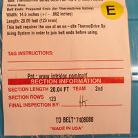 Intralox ThermoDrive 8050 Flat Top E 7mm Polyurethane Blue 20.05 FT, 14" Wide