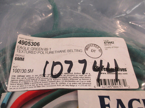 Fenner Drives Eagle 4905306 Eagle Green 89 T Textured Polyurethane Belting 6mm