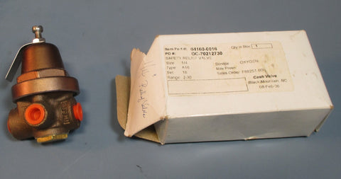 Cash Valve 041600016 A16 1/4" Safety Relief Valve 250PSI Max, 16 PSI Set NIB