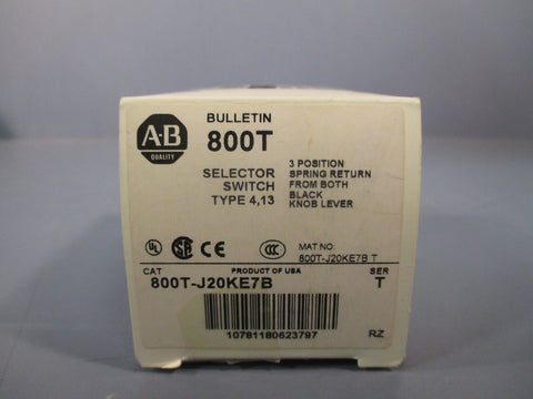 Allen Bradley Selector Switch 3 Position Ser. T 800T-J20KE7B